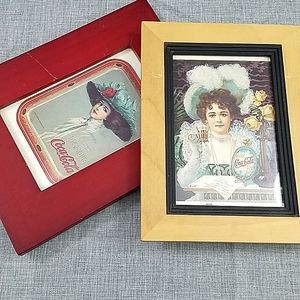 Bundle of 2 Vintage Coca-Cola girls, miniature framed prints
